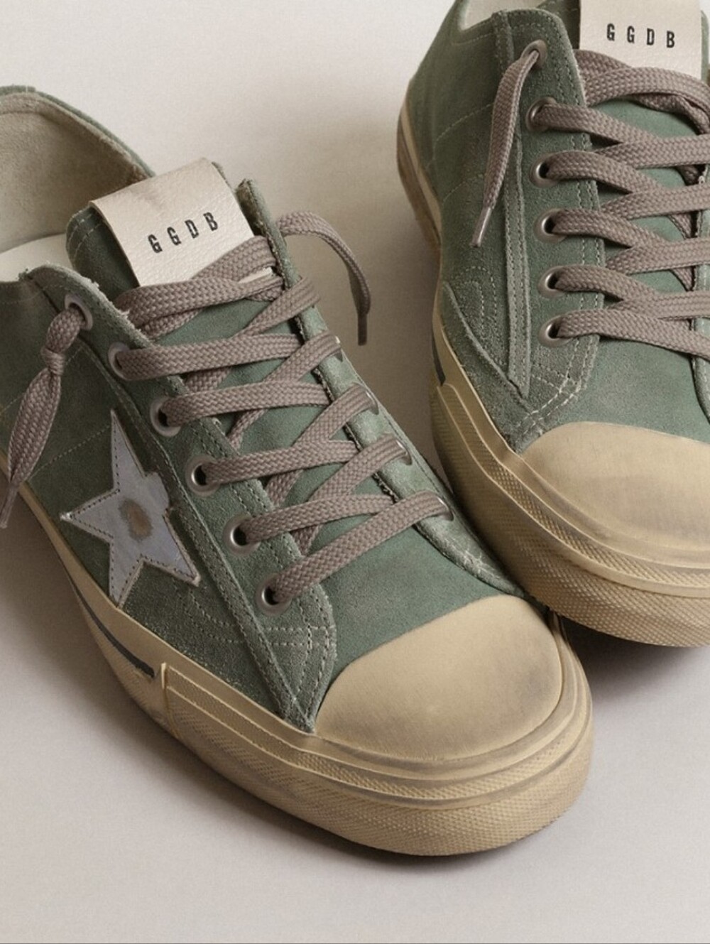 Golden Goose VSTAR2 Olive Green Suede Sneaker with White Laces